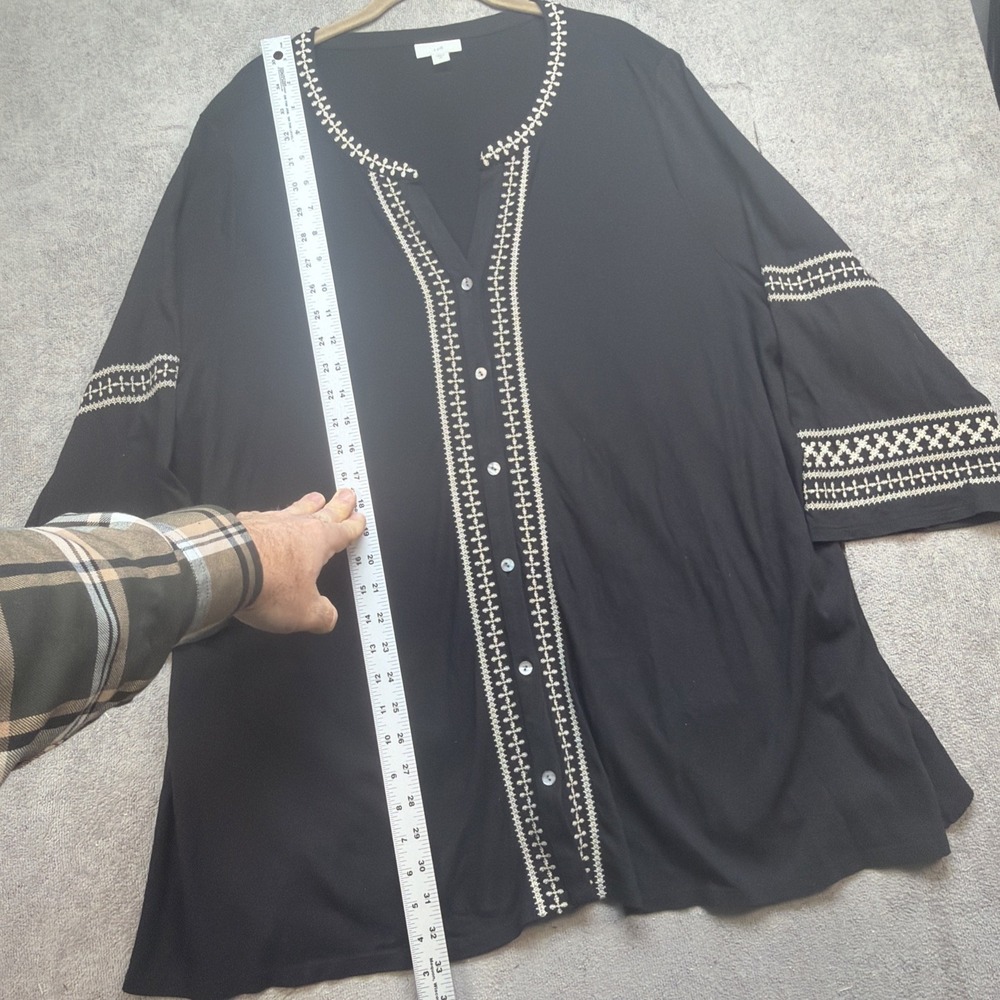 J Jill‎ Womens Black Tunic Top 2X Embroidered Button Front Relaxed Fit - Picture 3 of 8